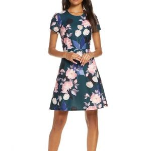 ELIZA J Floral Print Short Sleeve Fit &Flare dress